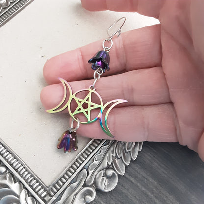 Triple Moon Goddess and flower trinket