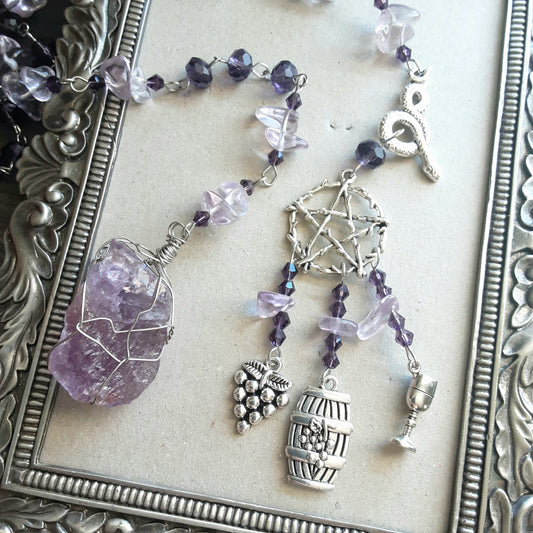 Dionysus prayer beads with raw Amethyst