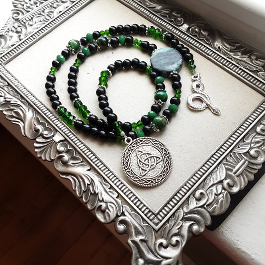 Cernunnos prayer beads with snake and Triquetra