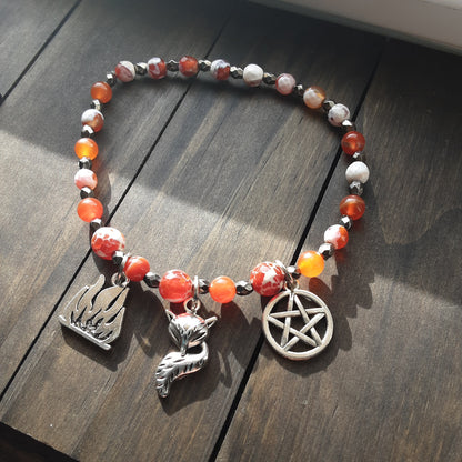 Loki bracelet with flame, fox and orange Agate