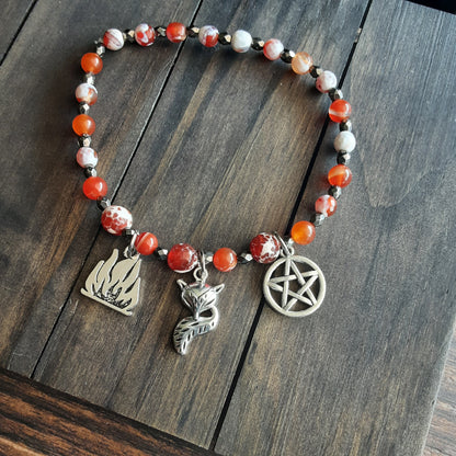 Loki bracelet with flame, fox and orange Agate