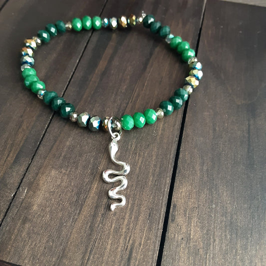 Loki bracelet with snake with various green crystals