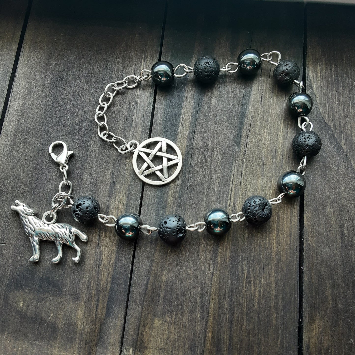 Fenrir prayer beads with wolf charm