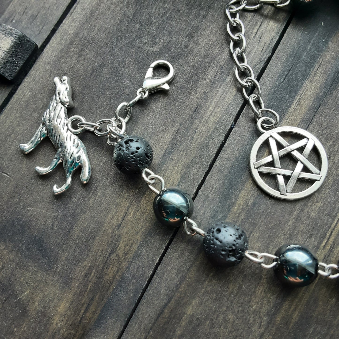 Fenrir prayer beads with wolf charm