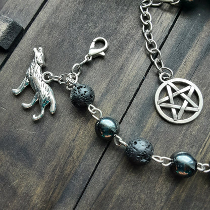 Fenrir prayer beads with wolf charm