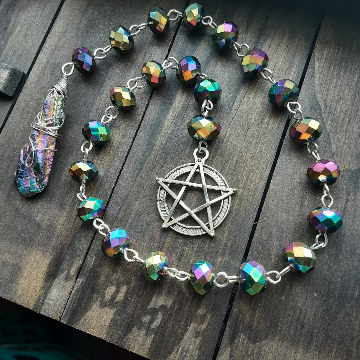 Dark rainbow prayer beads