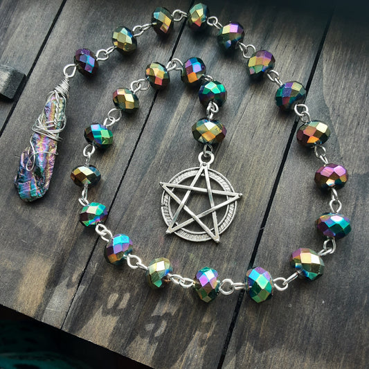 Dark rainbow prayer beads