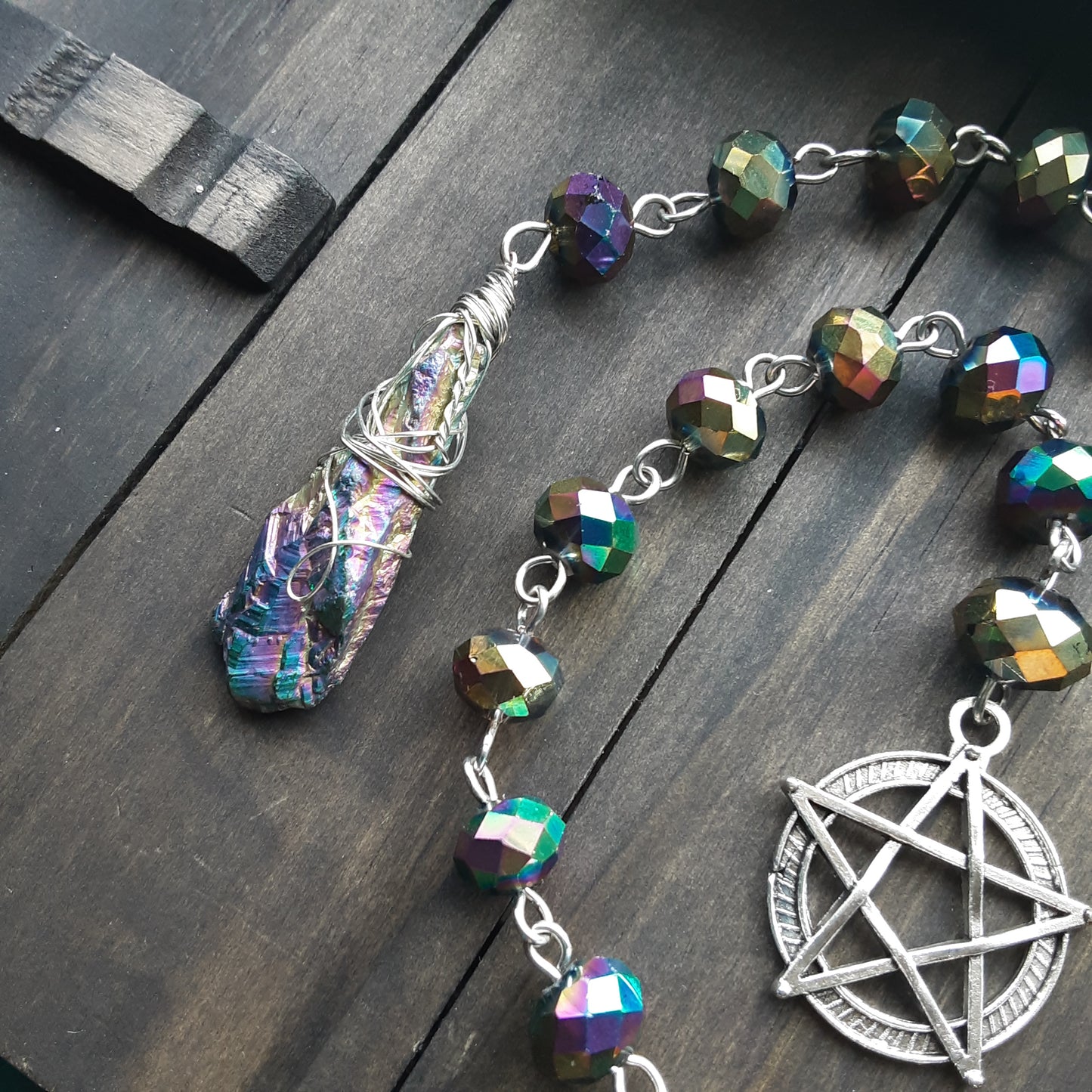 Dark rainbow prayer beads