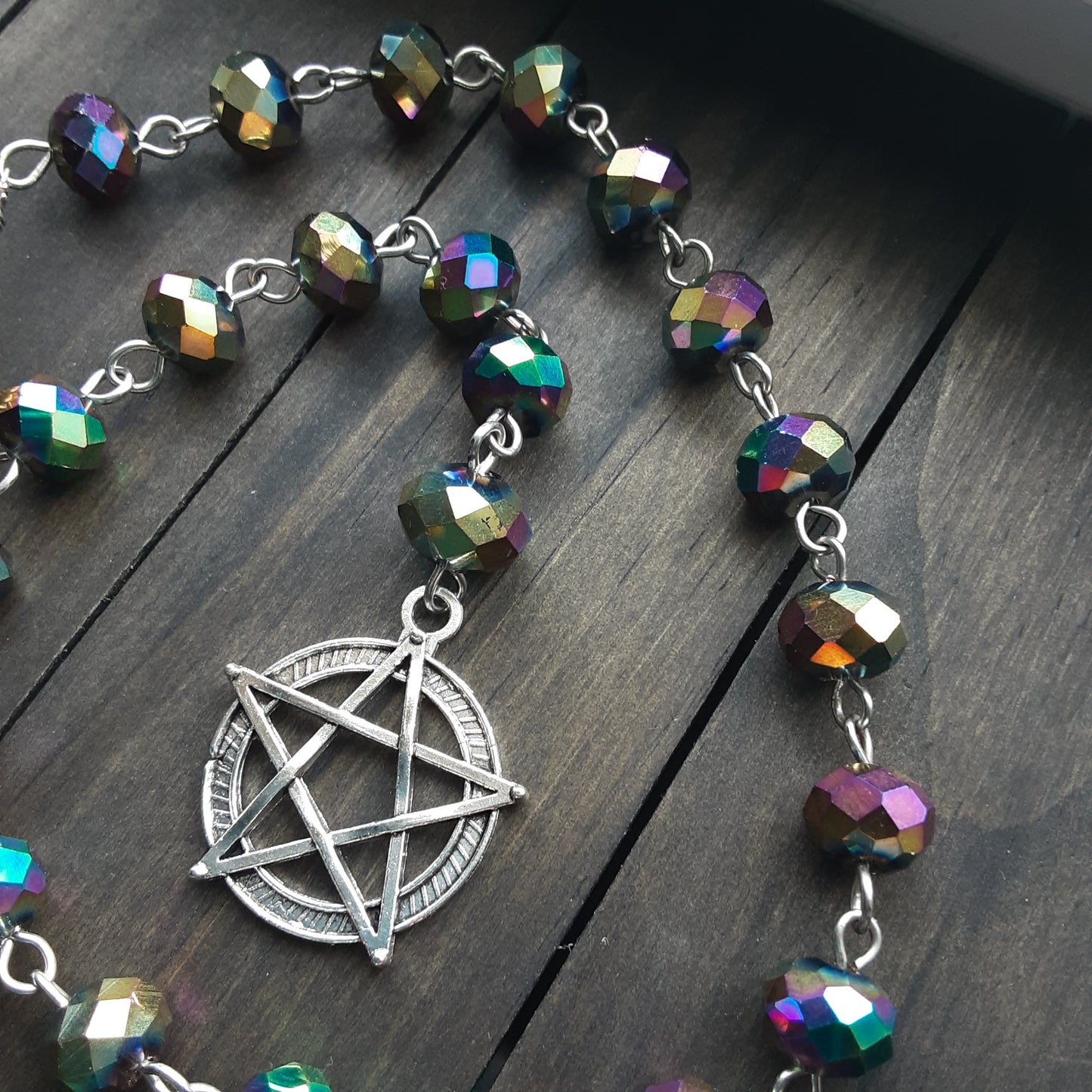 Dark rainbow prayer beads