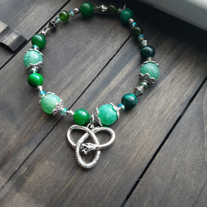 Loki bracelet with knotwork snake charm