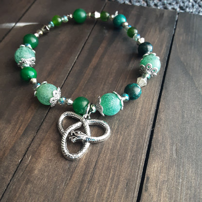 Loki bracelet with knotwork snake charm