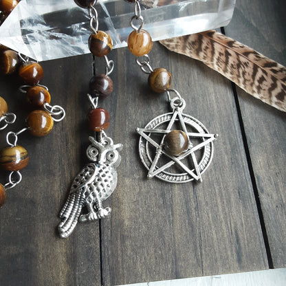 Athena prayer beads with Tiger Eye beads