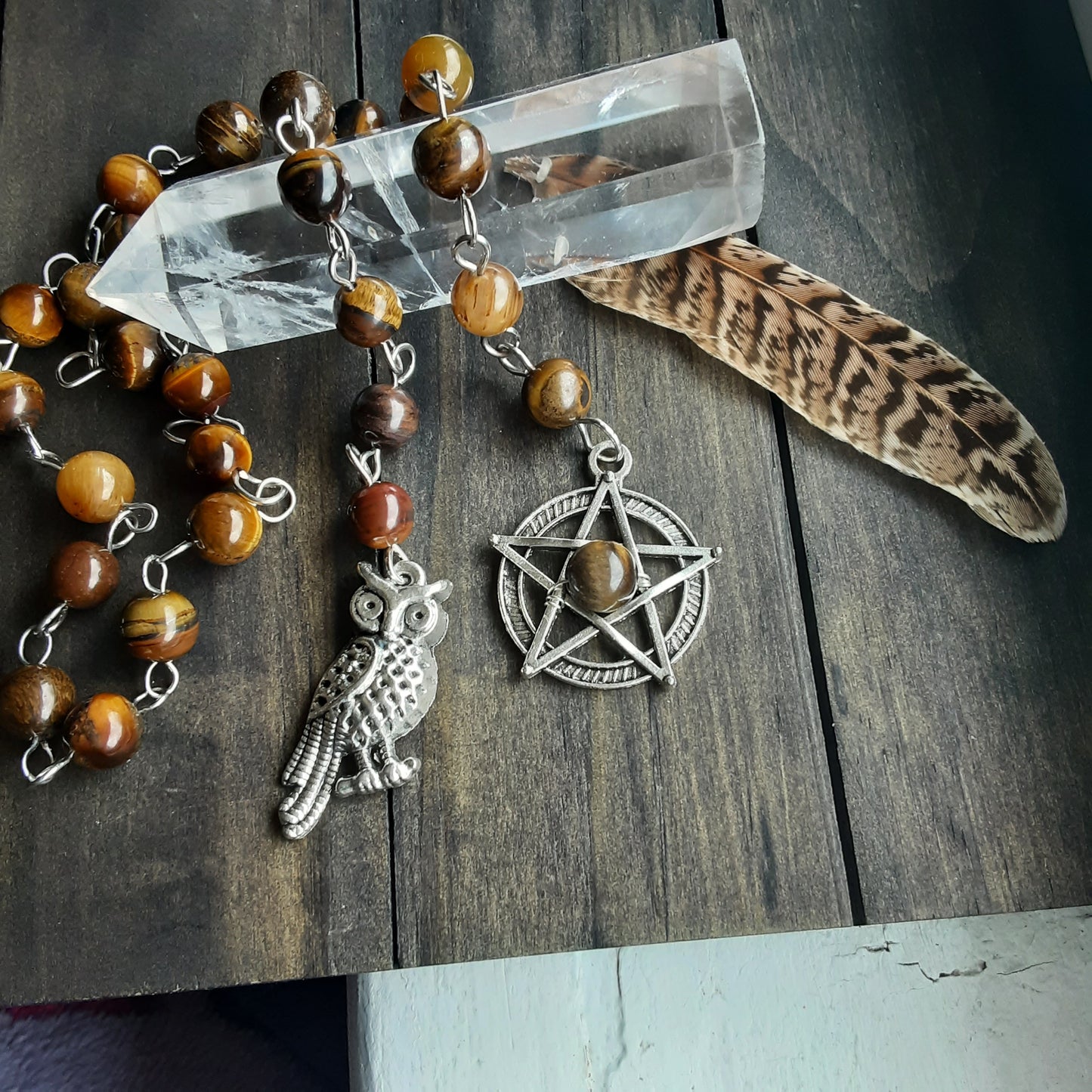 Athena prayer beads with Tiger Eye beads