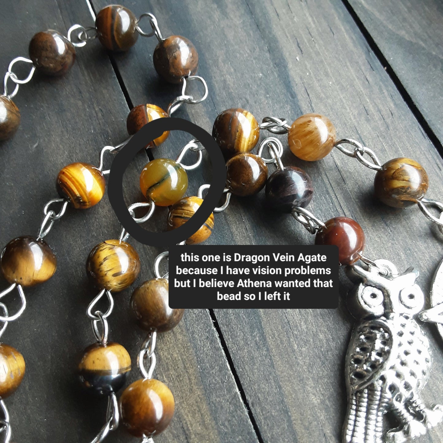 Athena prayer beads with Tiger Eye beads