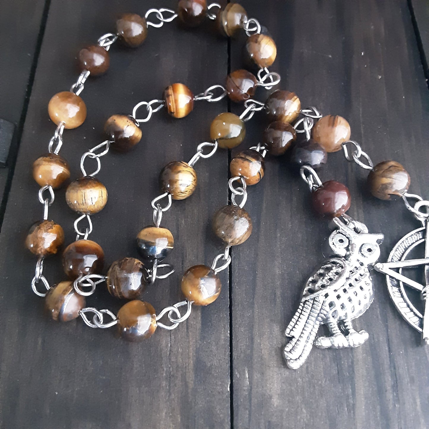 Athena prayer beads with Tiger Eye beads