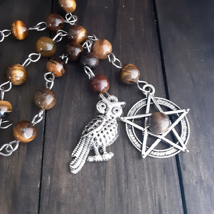 Athena prayer beads with Tiger Eye beads