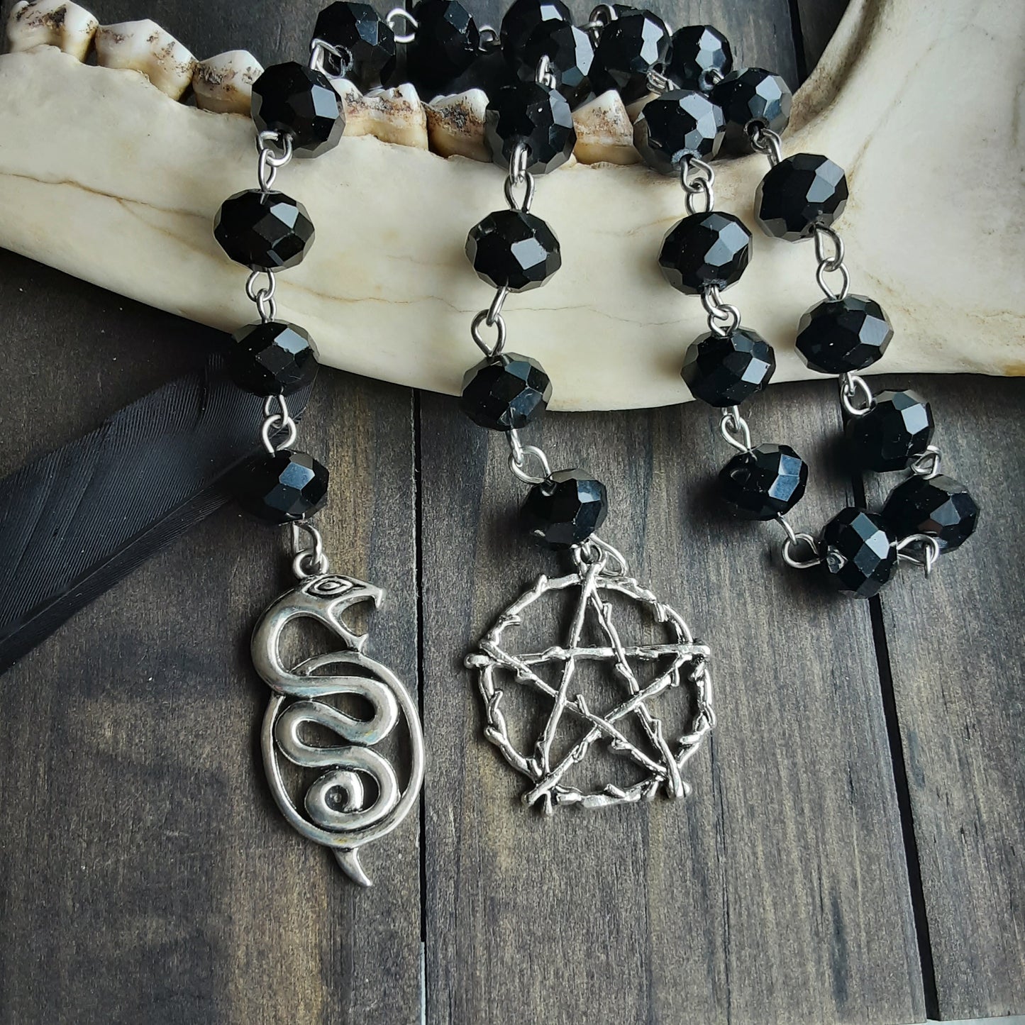 Loki prayer beads with black crystal