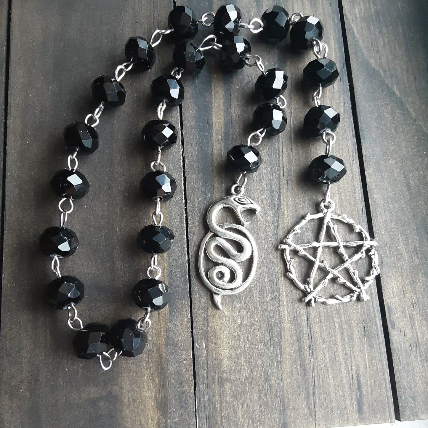 Loki prayer beads with black crystal