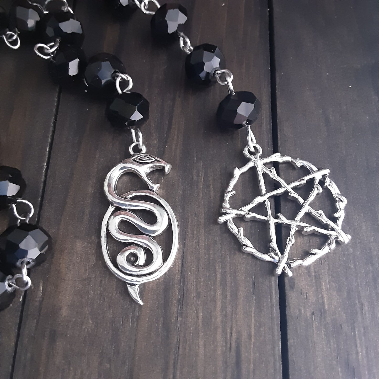 Loki prayer beads with black crystal