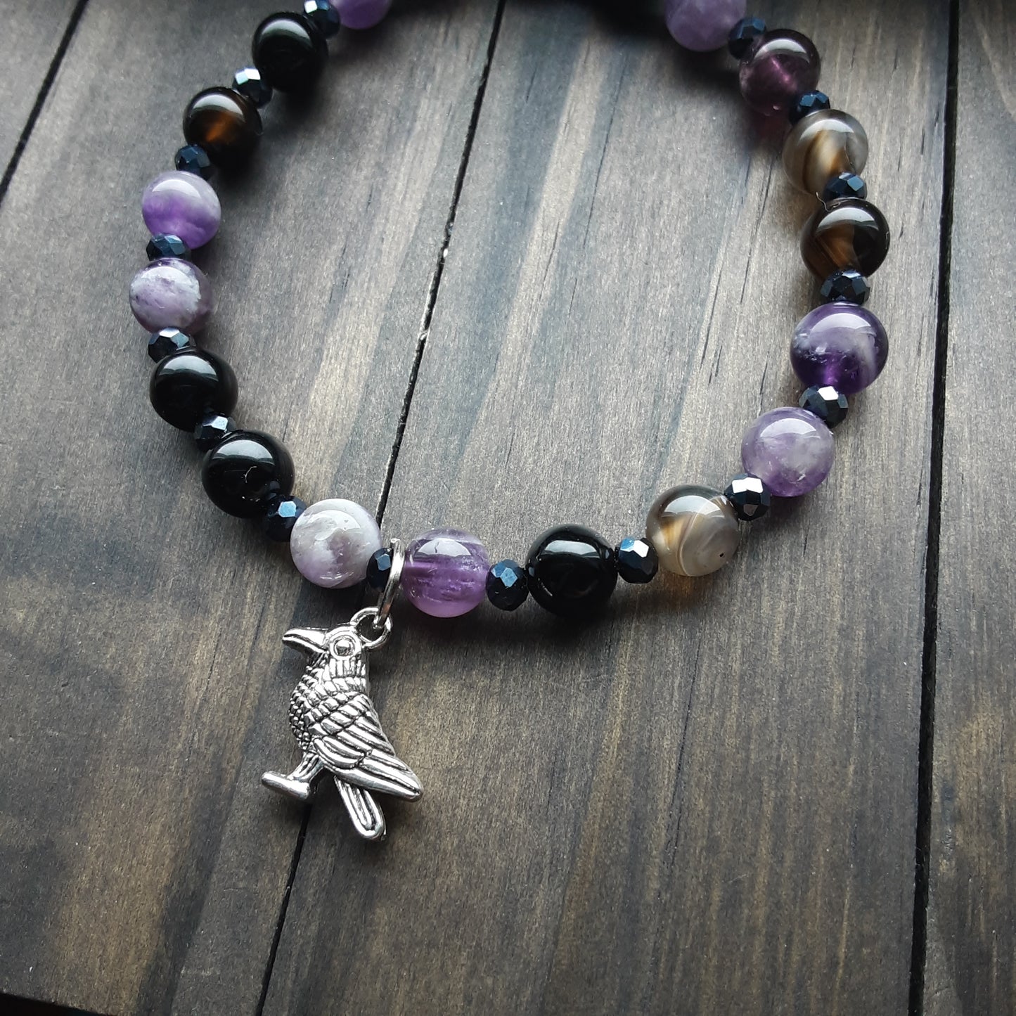 Raven bracelet with Amethyst, please read