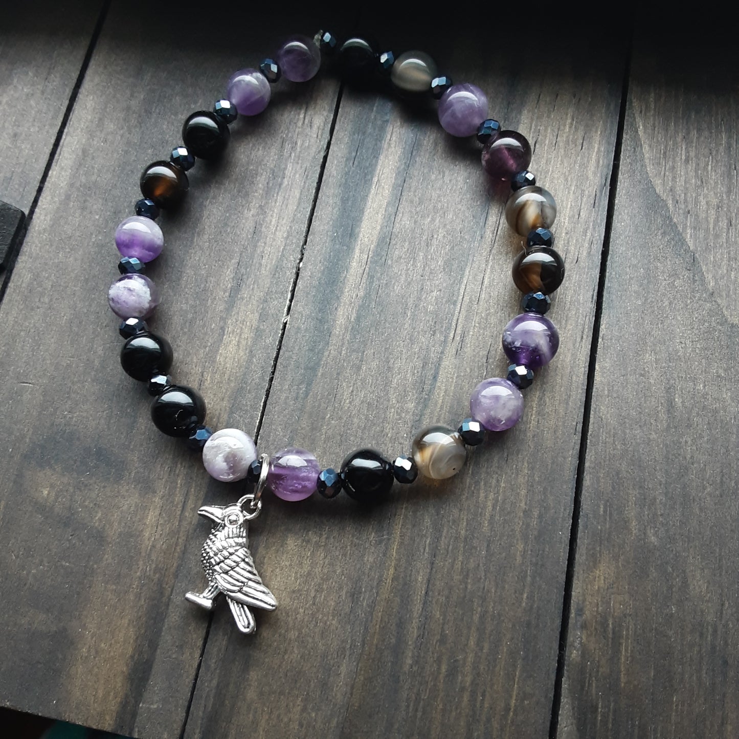 Raven bracelet with Amethyst, please read