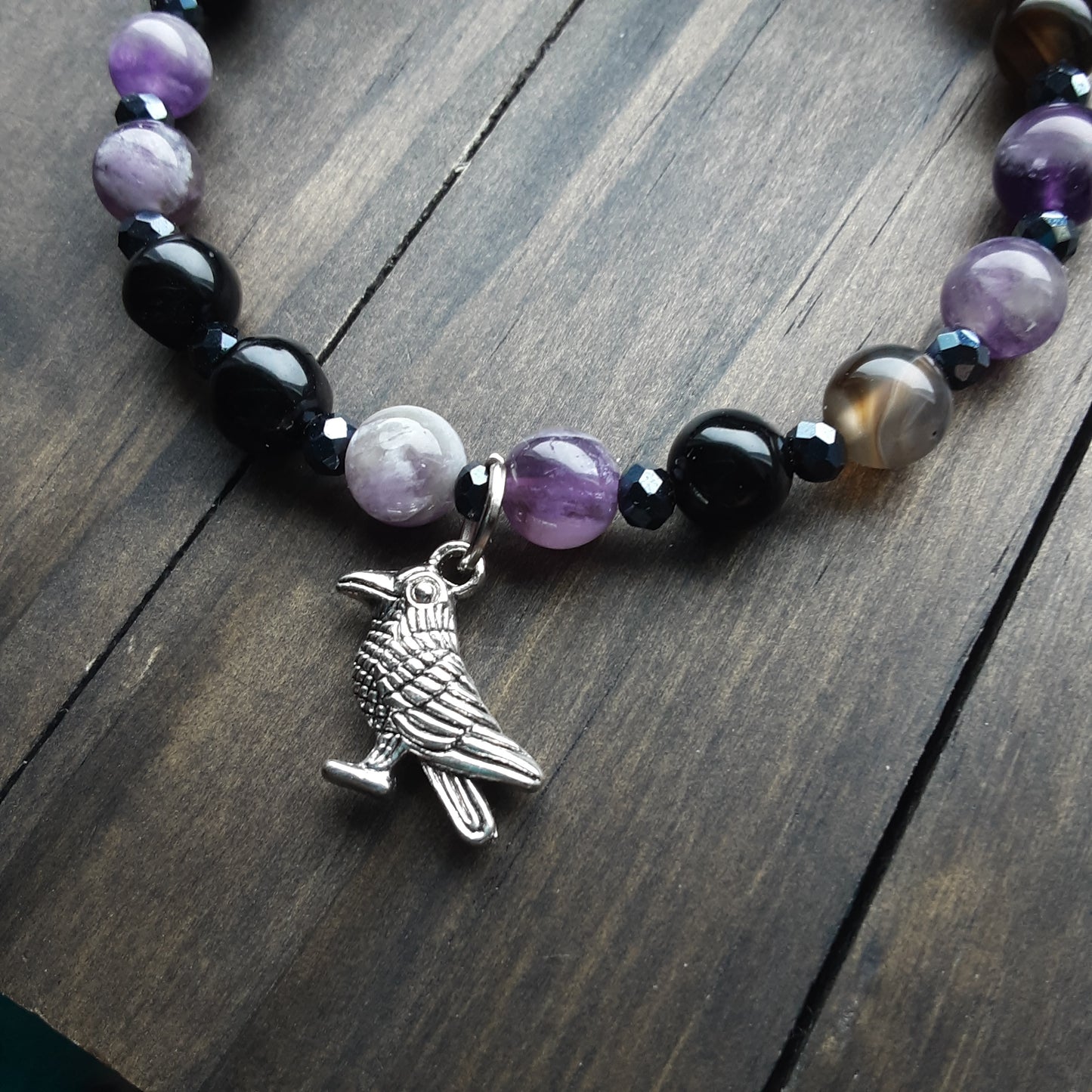 Raven bracelet with Amethyst, please read