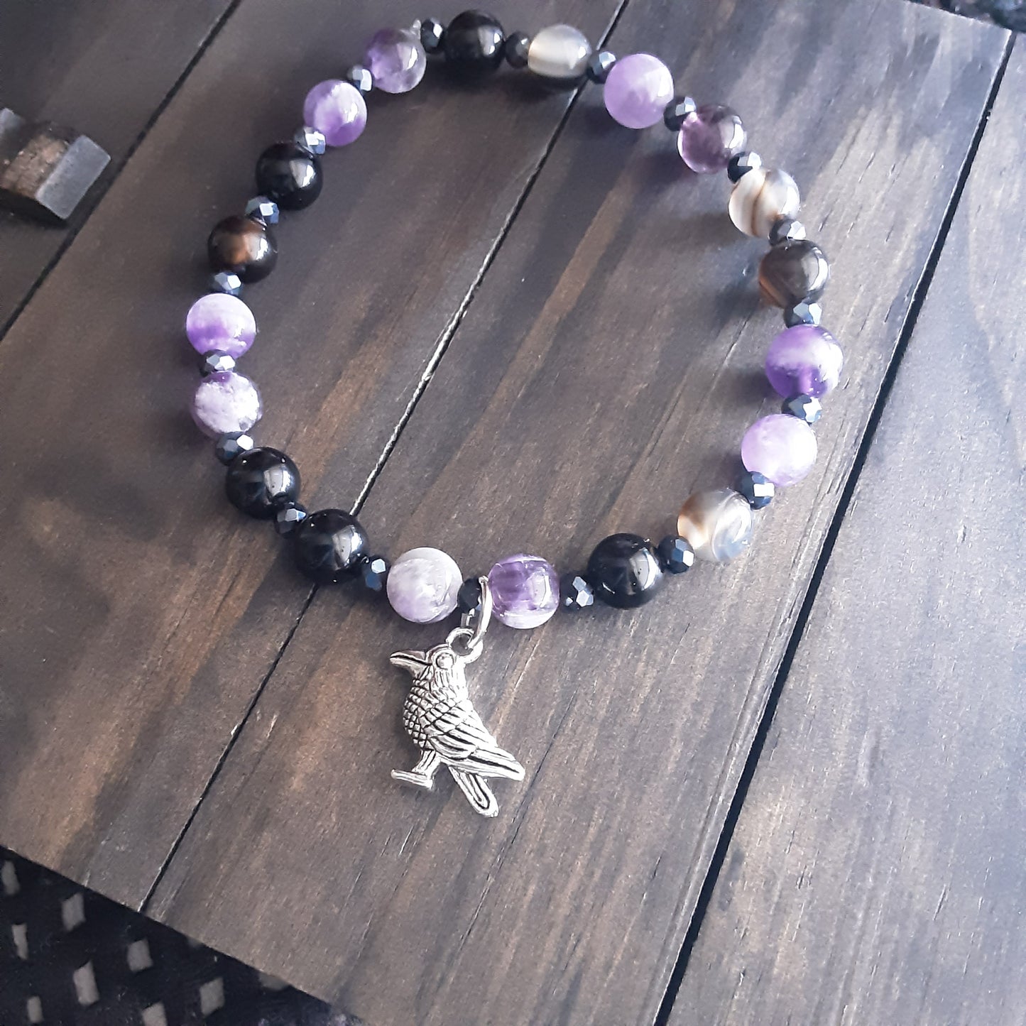 Raven bracelet with Amethyst, please read