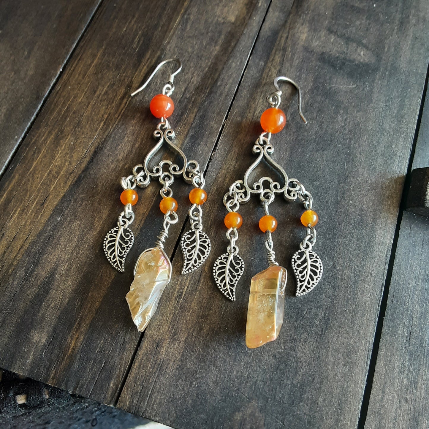 Orange chandelier earrings