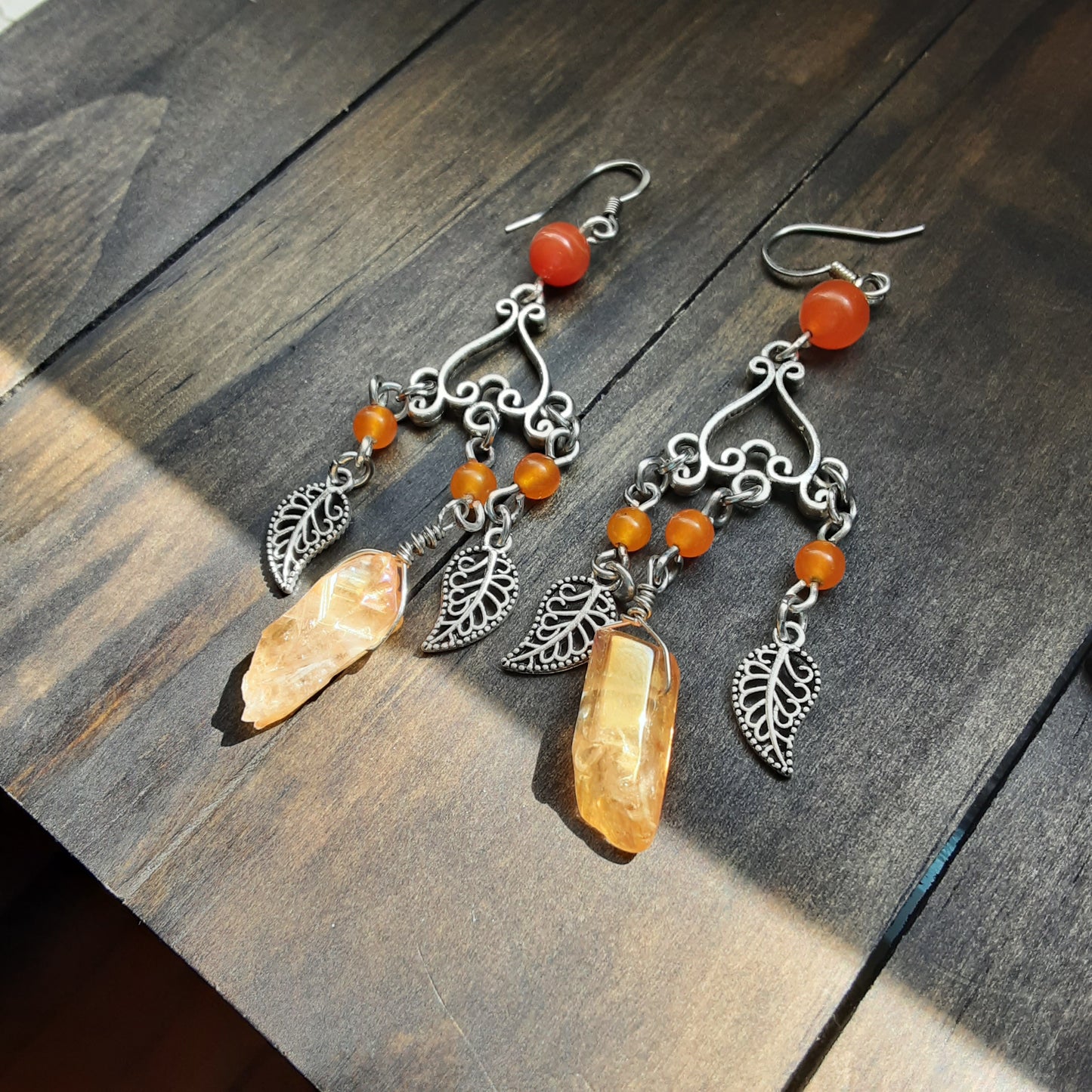 Orange chandelier earrings