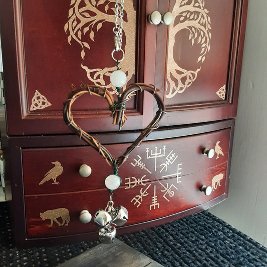 Rose Quartz heart witch bells