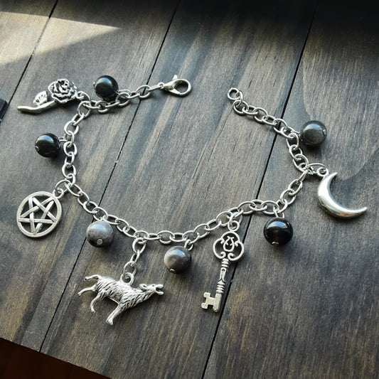 Hekate charm bracelet with Obsidian