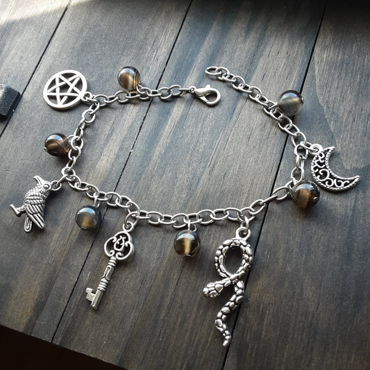 Witchy charm bracelet with Black Agate