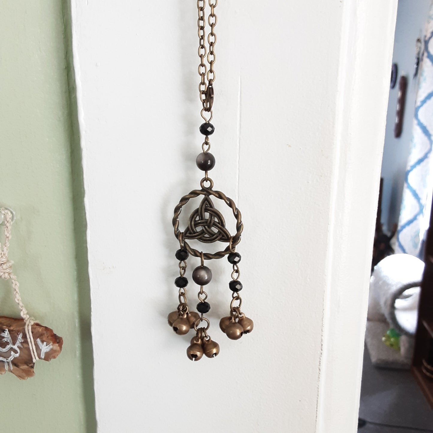 Triquetra witch bells with Obsidian