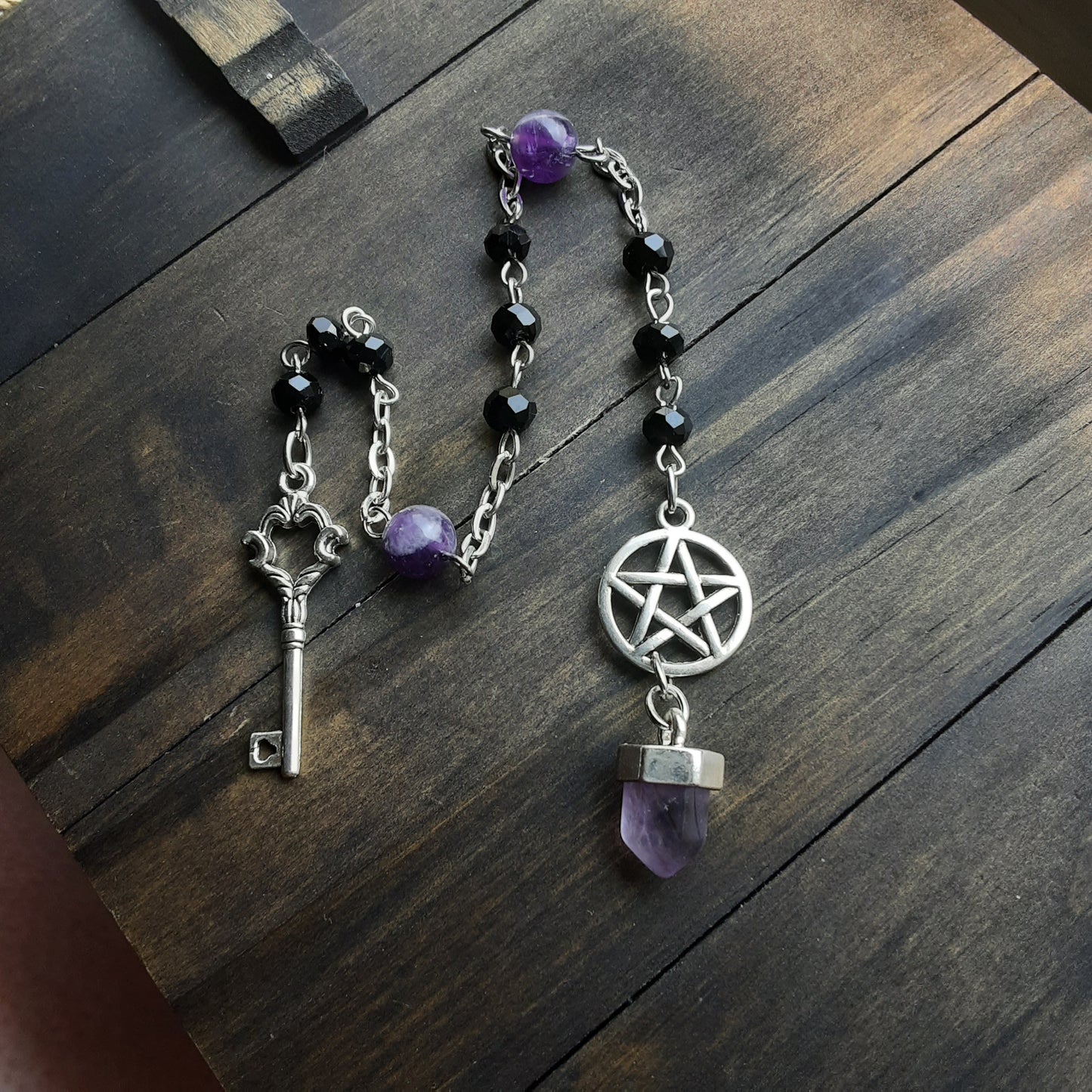 Hekate prayer beads/pendulum with Amethyst