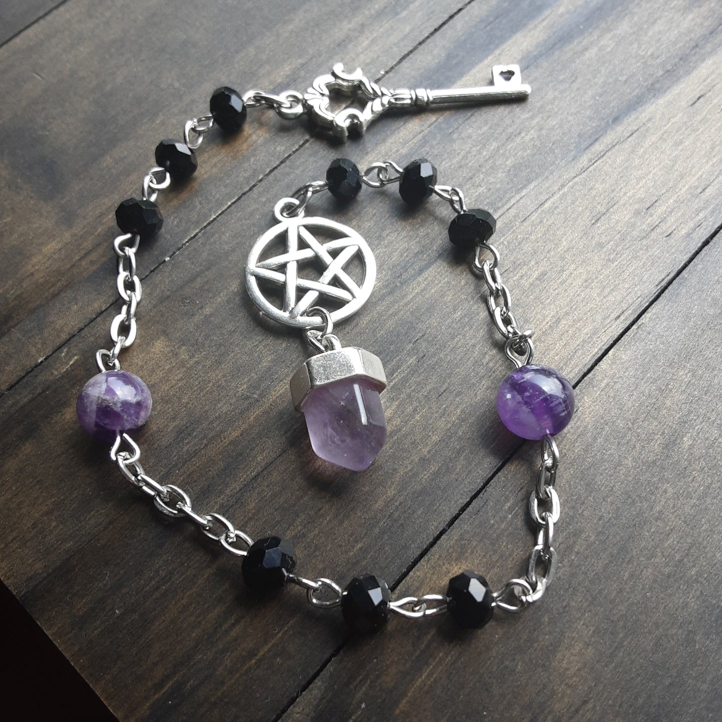 Hekate prayer beads/pendulum with Amethyst