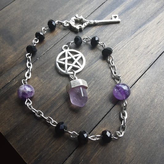 Hekate prayer beads/pendulum with Amethyst