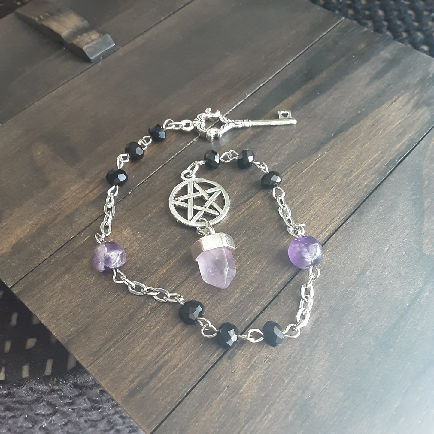 Hekate prayer beads/pendulum with Amethyst