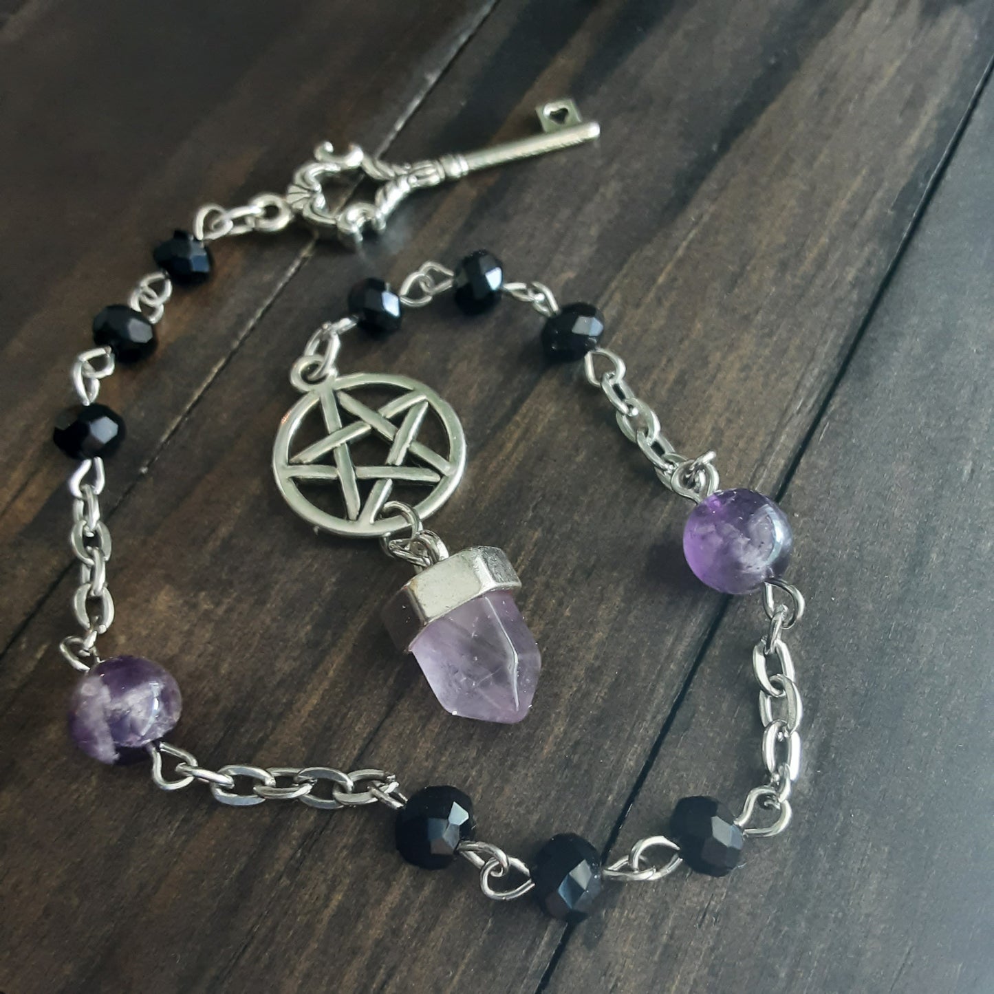 Hekate prayer beads/pendulum with Amethyst