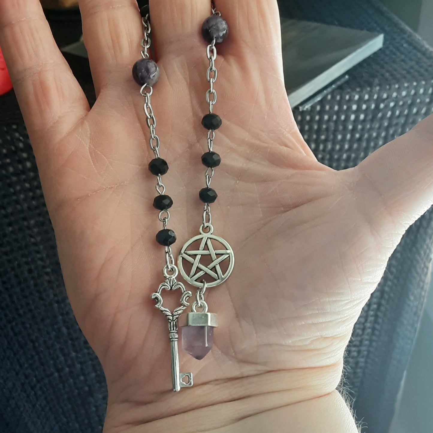 Hekate prayer beads/pendulum with Amethyst