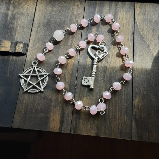 Pink crystal prayer beads with Rose Quartz