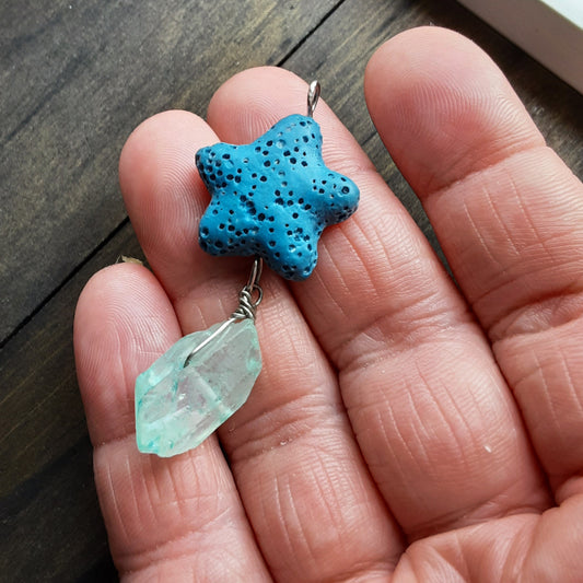 Lava rock starfish and Quartz pendant