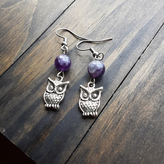 Owl earrings with Amethyst
