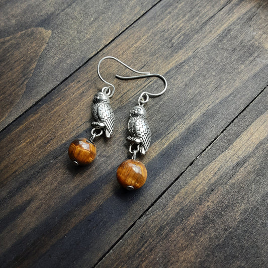 Owl earrings with Tiger eye