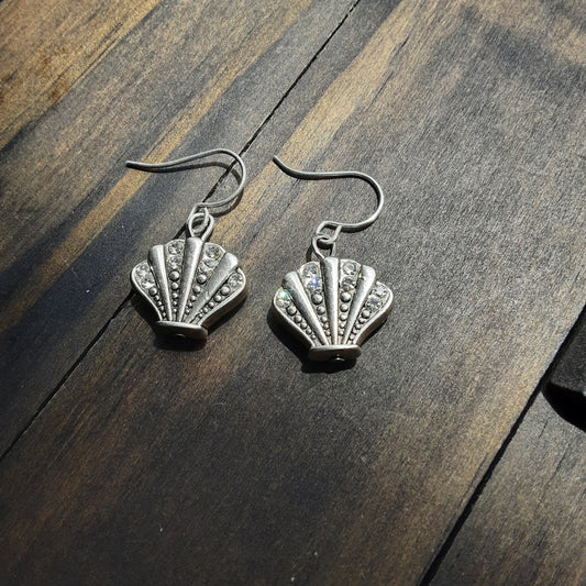 Rhinestone sea shell earrings