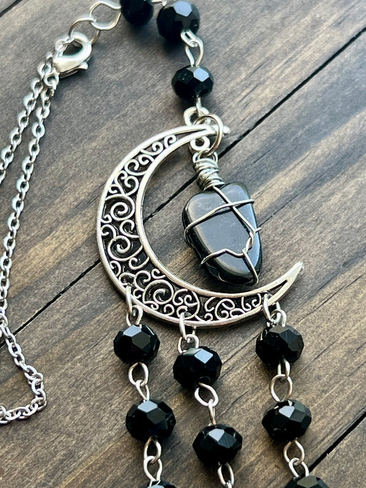Obsidian and black crystal witch bells
