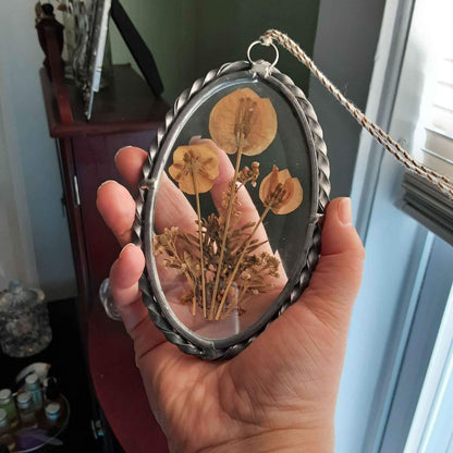 Real flowers suncatcher or wall hanging