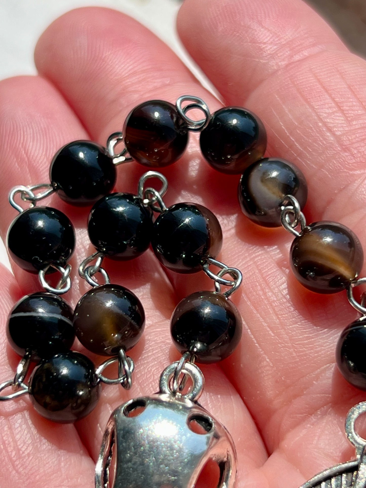 Raven skull prayer beads