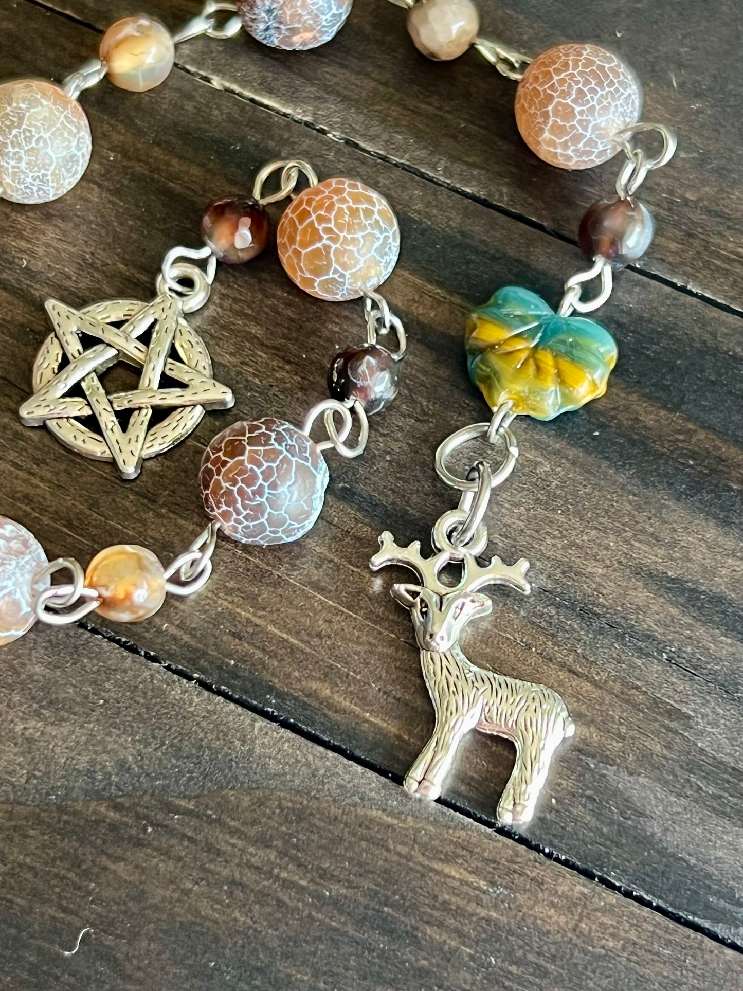 Deer prayer beads with crackle Agate