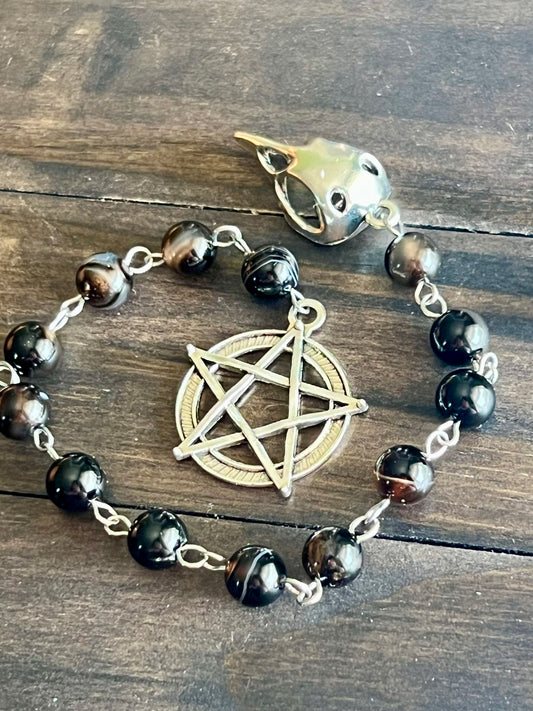 Raven skull prayer beads
