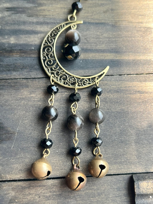 Bronze moon witch bells with multiple Obsidian